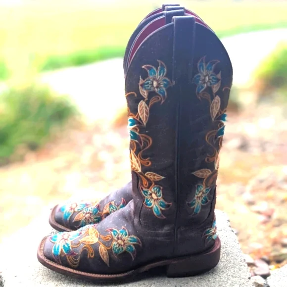 MACIE BEAN M9034 Glitterific brown leather floral embroidery cowgirl boots sz 6 - Picture 6 of 16
